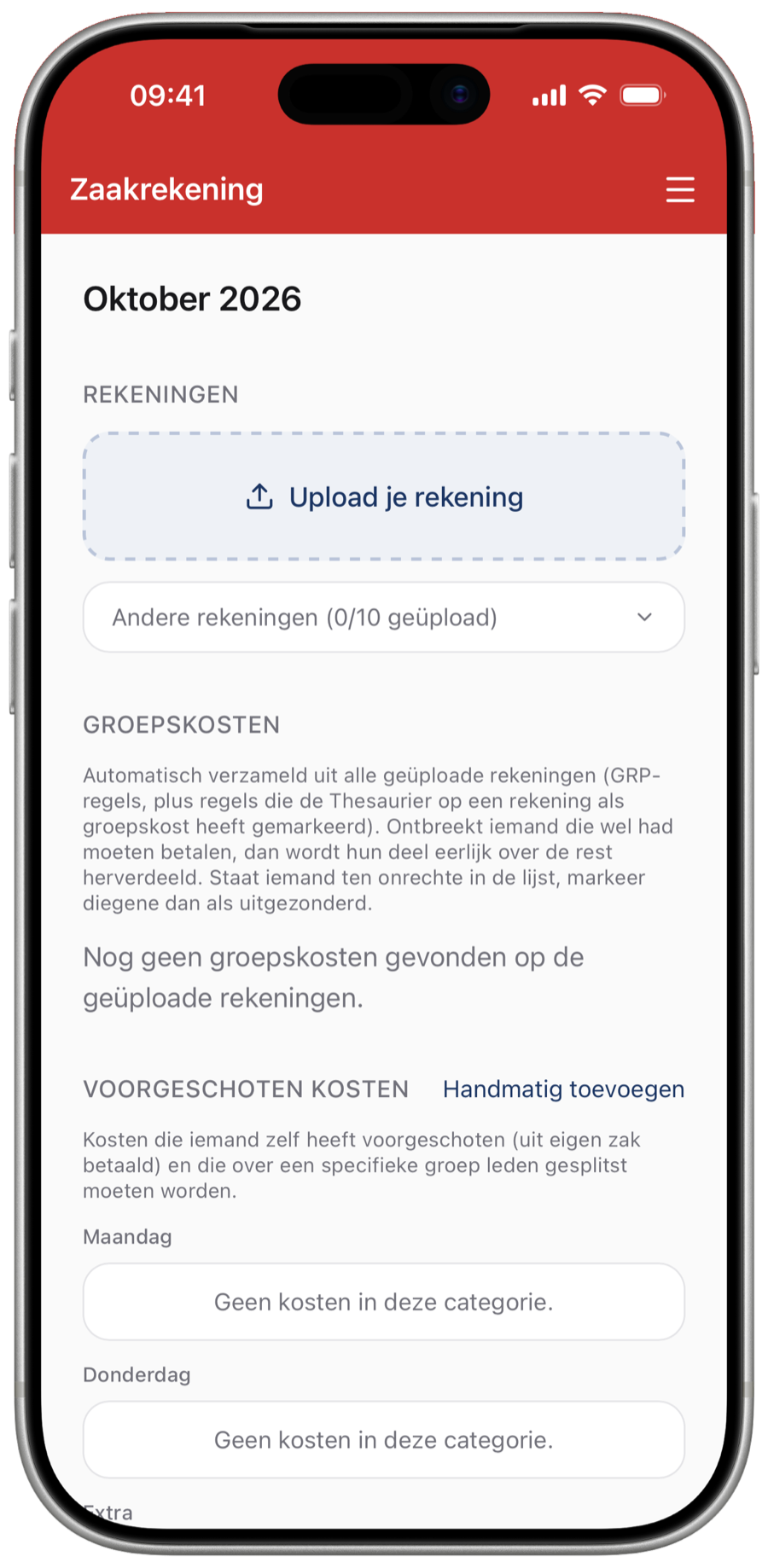 Periode in de app met de uploadknop
