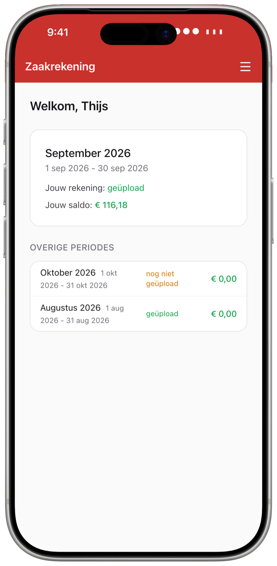 Dashboard in de app