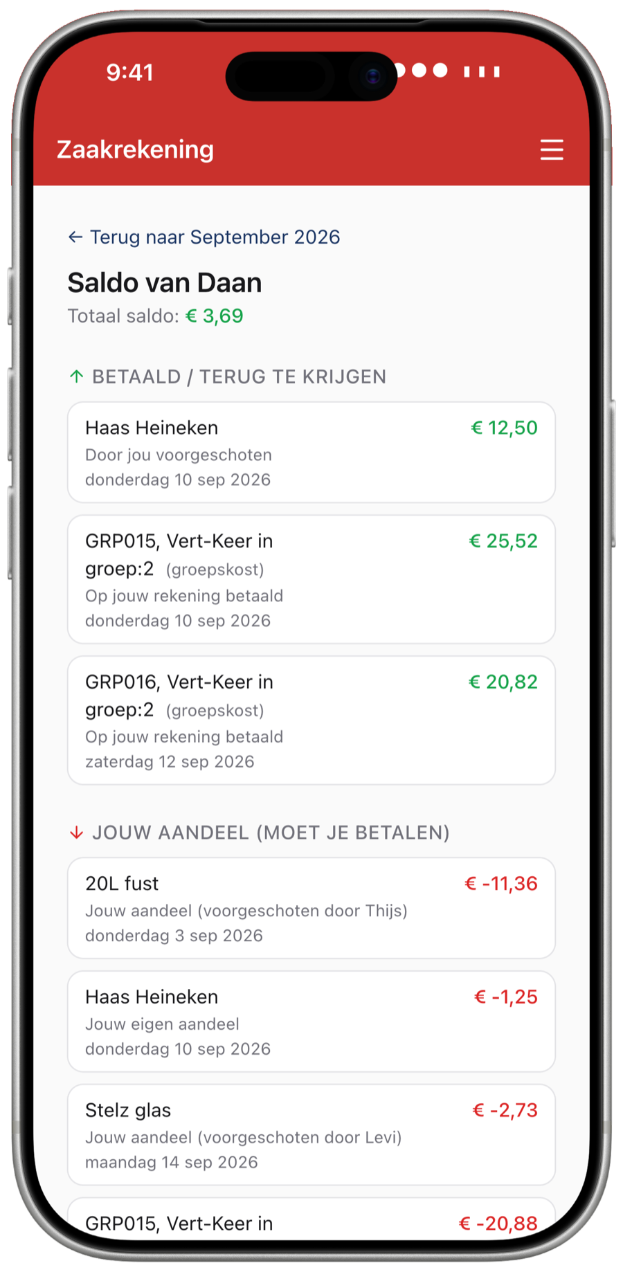 Saldo in de app
