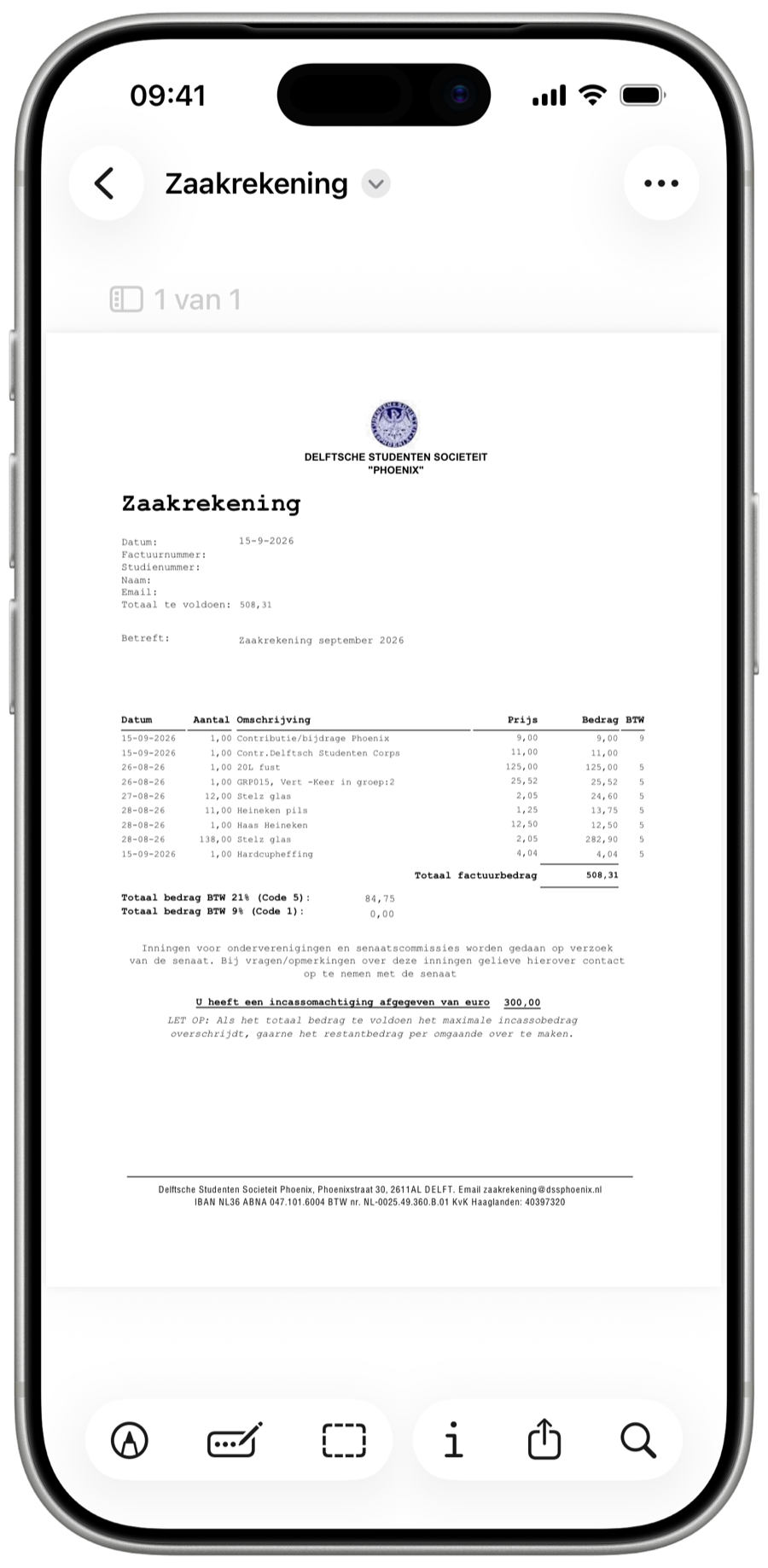 de Zaakrekening geopend in Bestanden