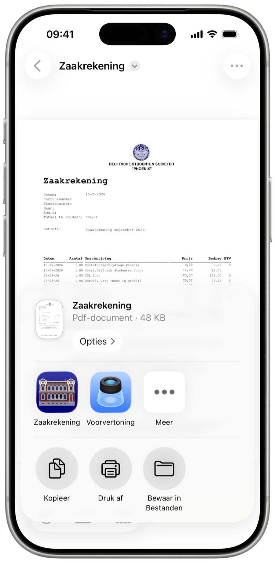 het deelmenu met Zaakrekening